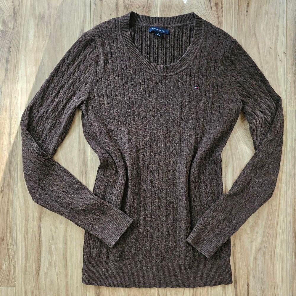 Tommy Hilfiger 100% cotton brown cable knit sweater Size M